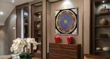 Living room with a big numerology painting as the center focus